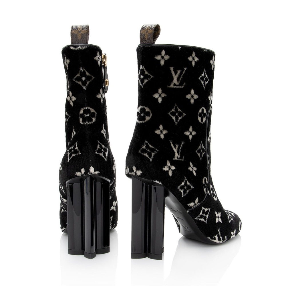 Authentic Louis Vuitton Velvet Monogram Silhouette Ankle Boots - Picture 3 of 5
